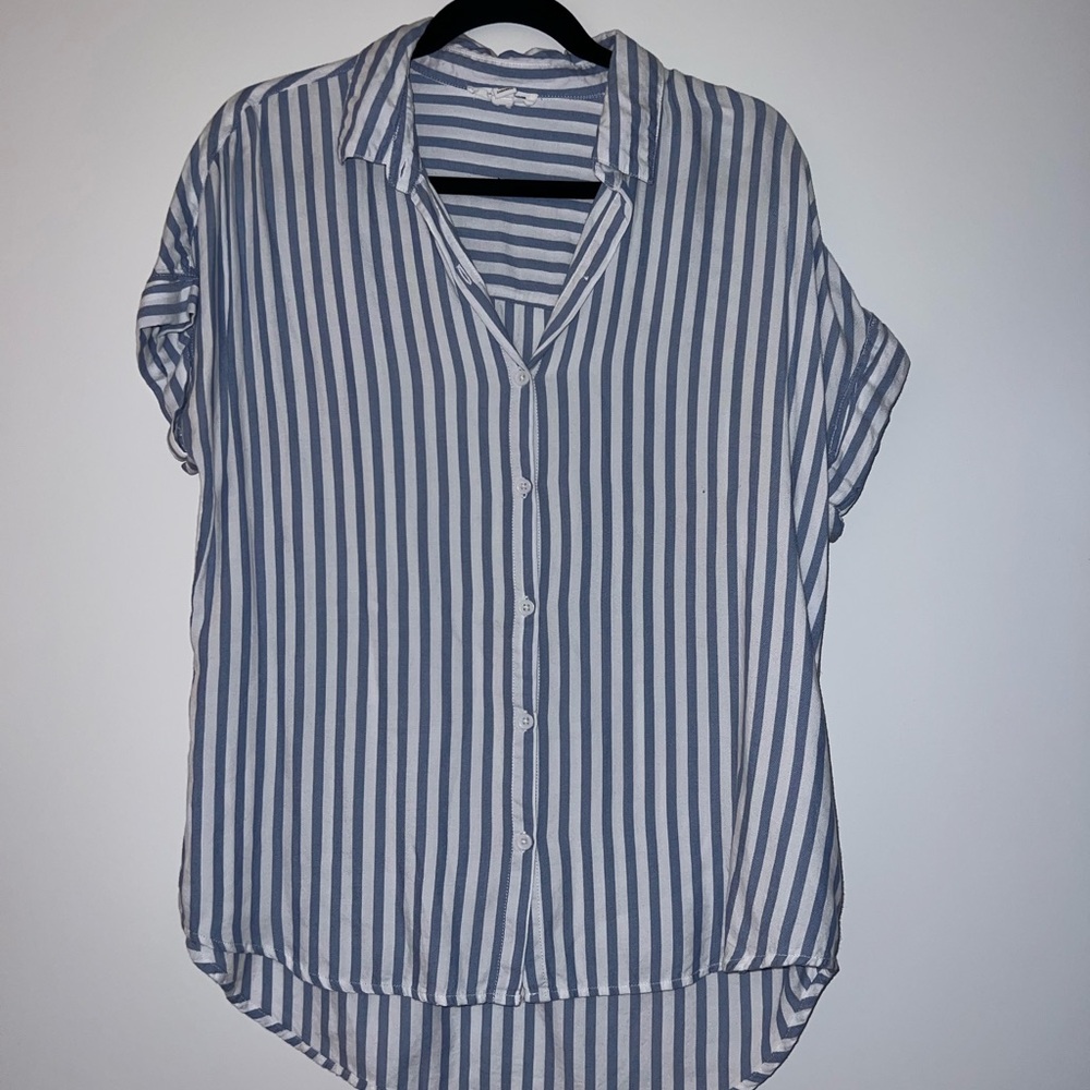 beachlunchlounge Blue and White Striped Button Down Shirt